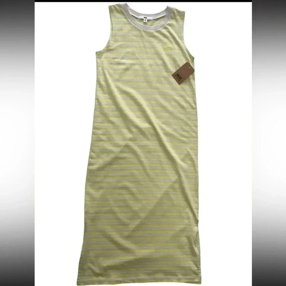 VANS Yellow Mini Checks Jersey Cotton Dress Midi Striped Lemon Tonic Size M NWT - Picture 5 of 7